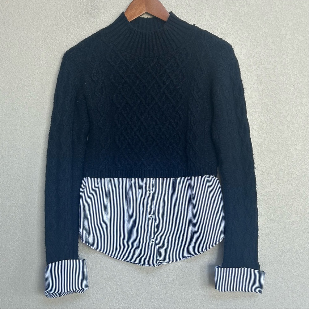 Anthropologie Maeve Women’s XS Cable-Knit Layered Mock Neck Sweater Classic - Picture 4 of 11